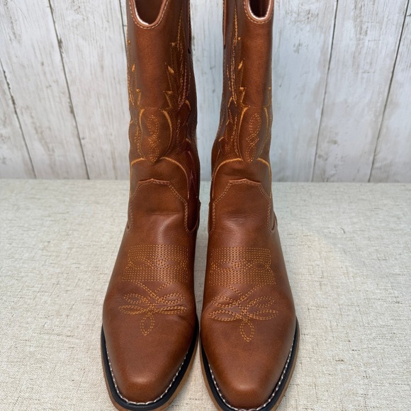 IUV Brown Faux Leather Western Cowboy Boots Women's 6 Embroidered Pull On - Picture 3 of 9